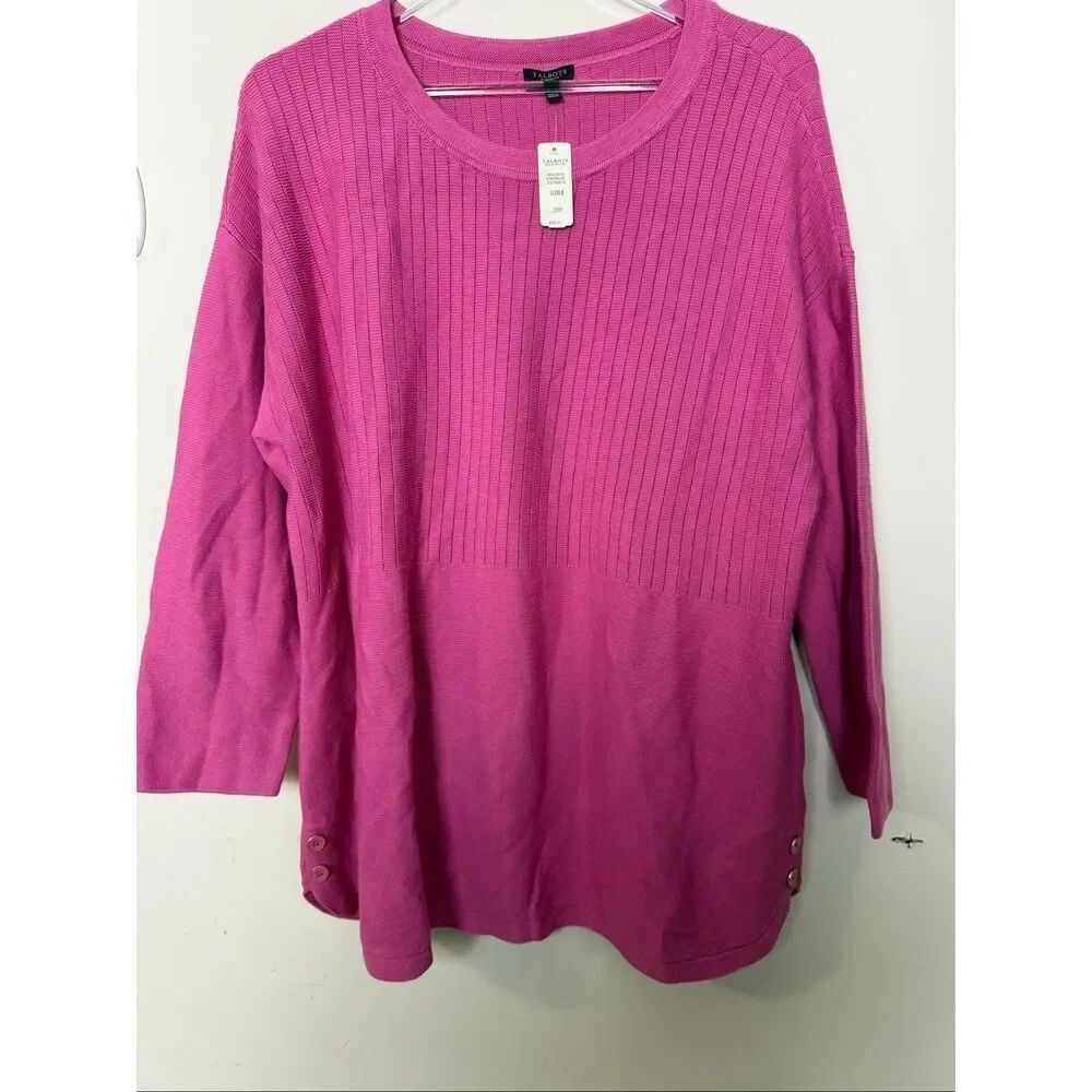 Talbots Pink Ribbed Longline Tunic Sweater Womens 2X Cotton Rayon Cozy Casual Ev